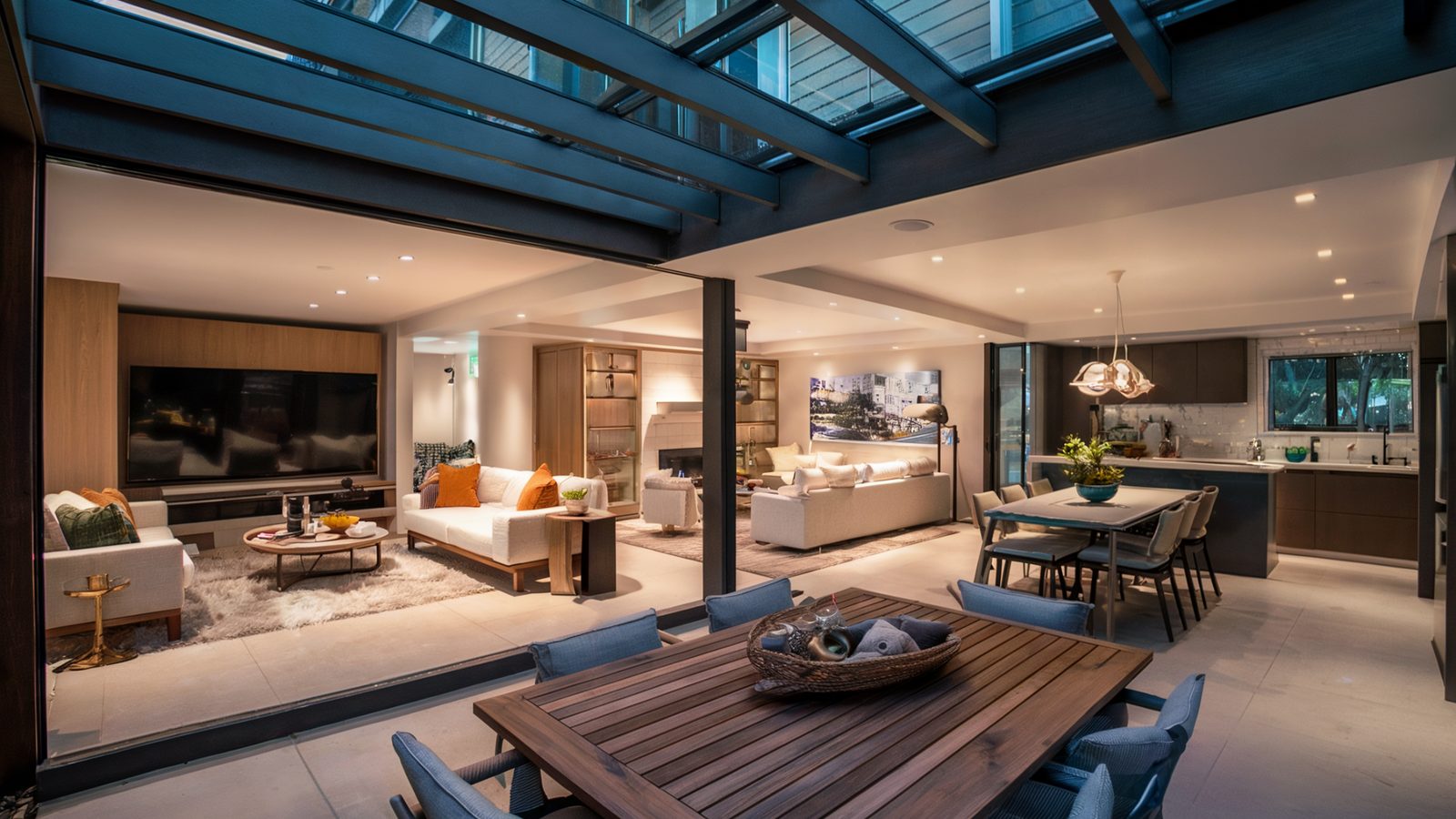 Remodeled basement with a transparent roof bringing in natural light