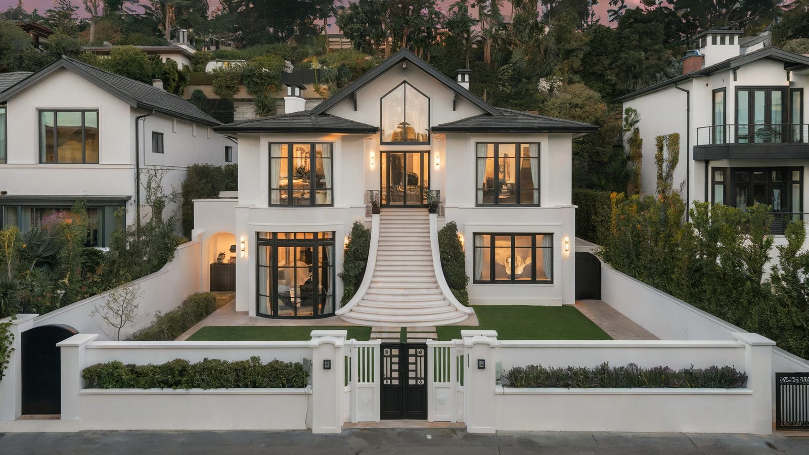 Fully remodeled Beverly Hills home exterior at dusk by Remodeling Beverly Hills