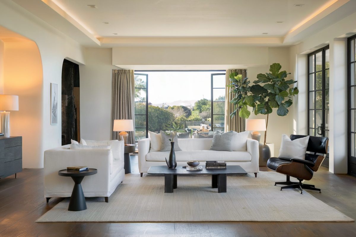 Clean open living space after a mid-century home renovation