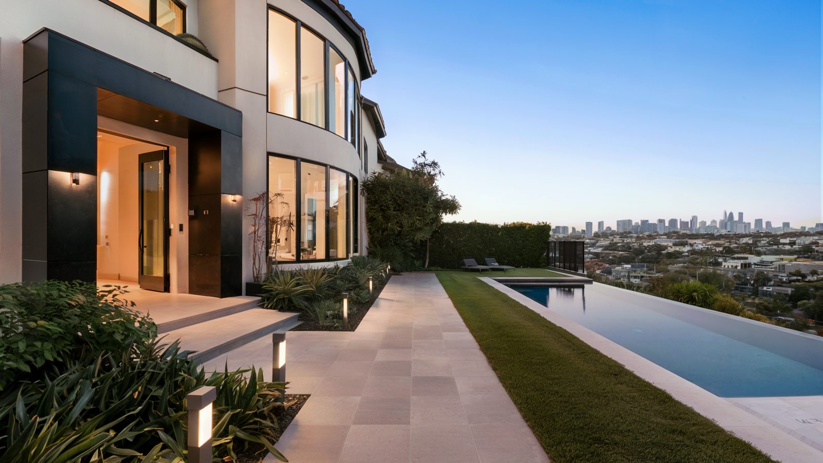 Beverly Hills home after a complete exterior remodel with infinity pool
