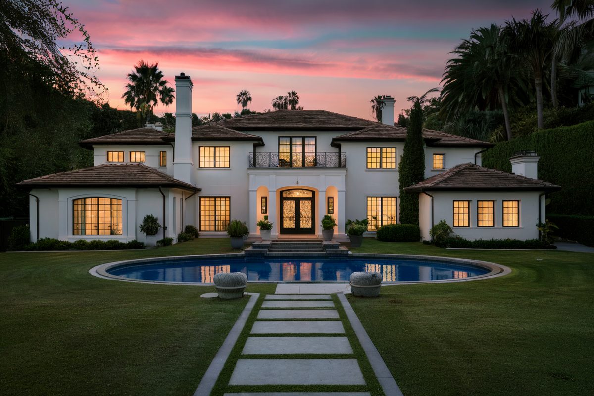 Beverly Hills home with a front pool after a clean exterior renovation