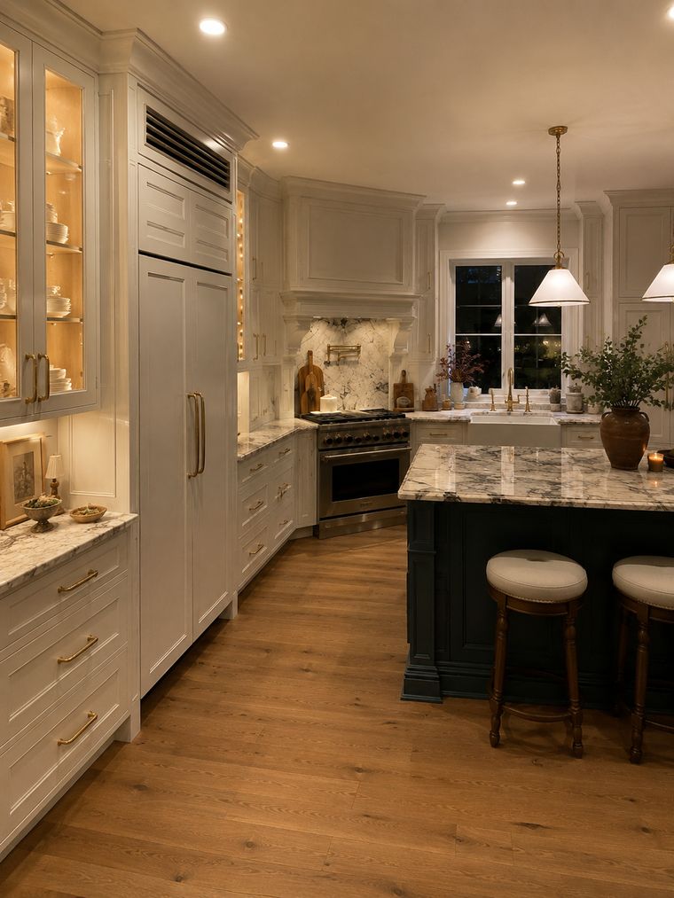 Glass display cabinets and panelled refrigeration on the far wall